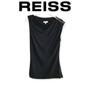 Reiss Black Sleeveless Top with Asymmetrical Zip, Size S – Sleek & Minimal